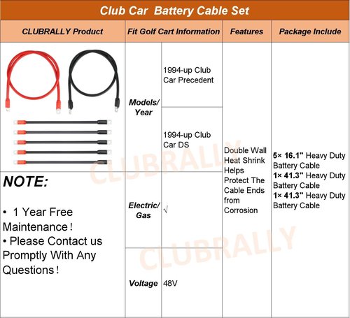 CLUBRALLY Golf Cart Heavy Duty Battery Cable 7 PCS Set 4 Gauge for 1994-Up Club Car DS & Precedent 48Volt