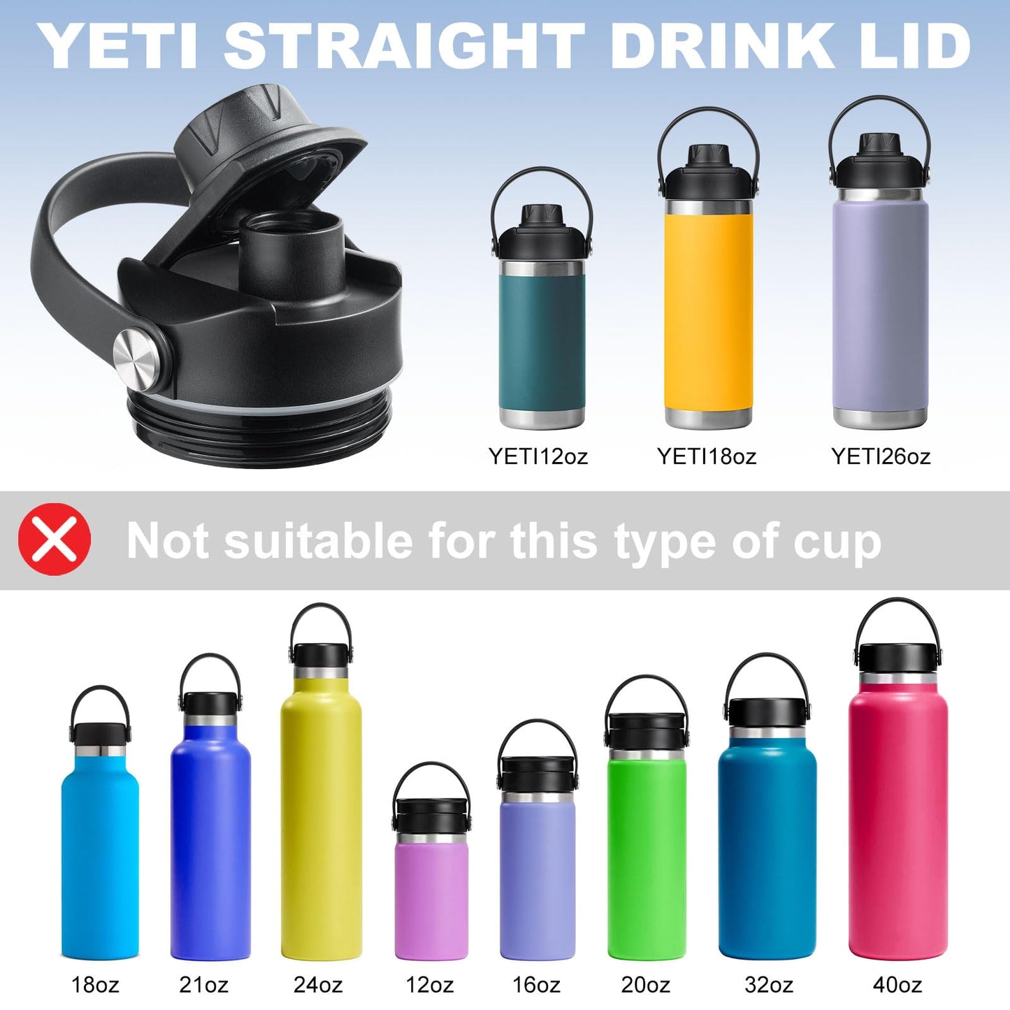 Rambler Lid for Yeti Water Bottle, Black