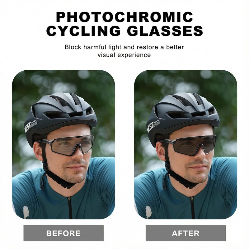 BangLong Photochromic Cycling glasses for Men Women, Clear Running MTB Sunglasses UV Protection