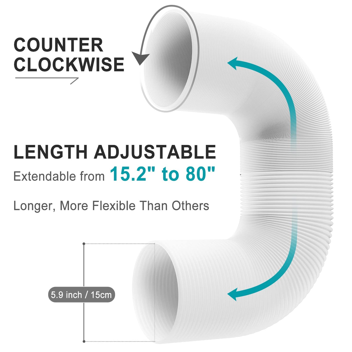 Portable AC Hose, YJHome 5.9 Inch Portable Air Conditioner Hose Counterclockwise AC Exhaust Hose Length to 80 Inch, Universal Replacement AC Vent Hose for Portable AC Models