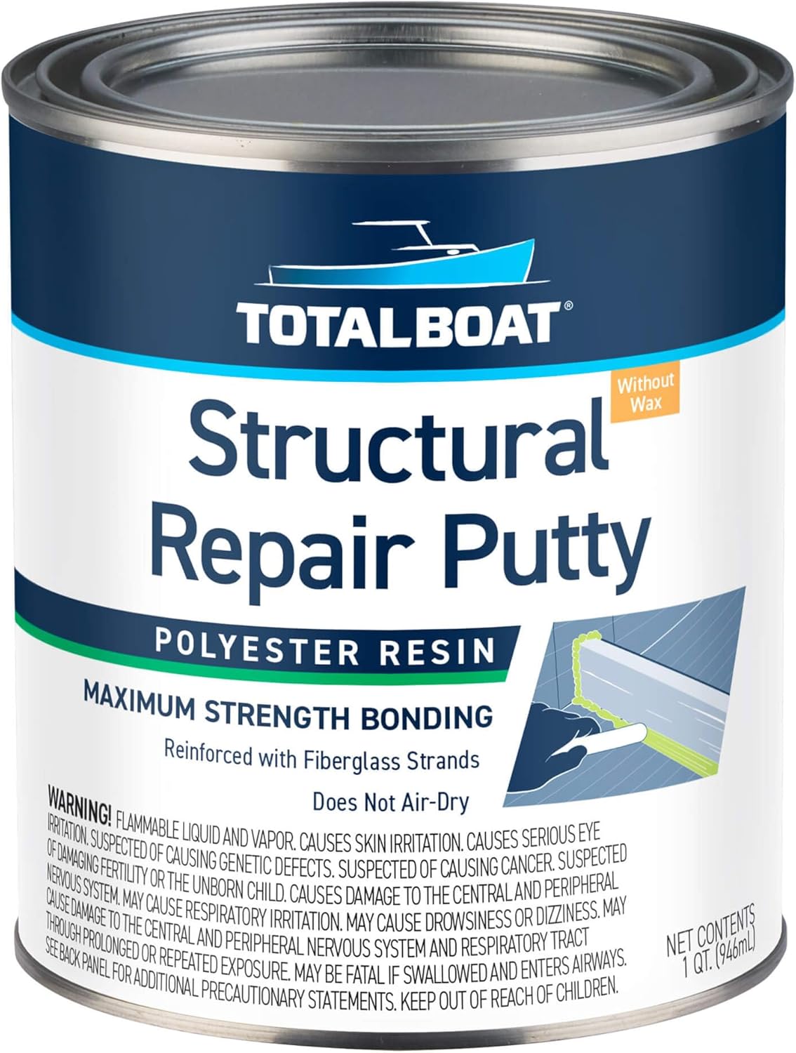 TotalBoat Polyester Structural Repair Putty - Marine Grade Fiberglass Filler for Boat & Auto Repairs