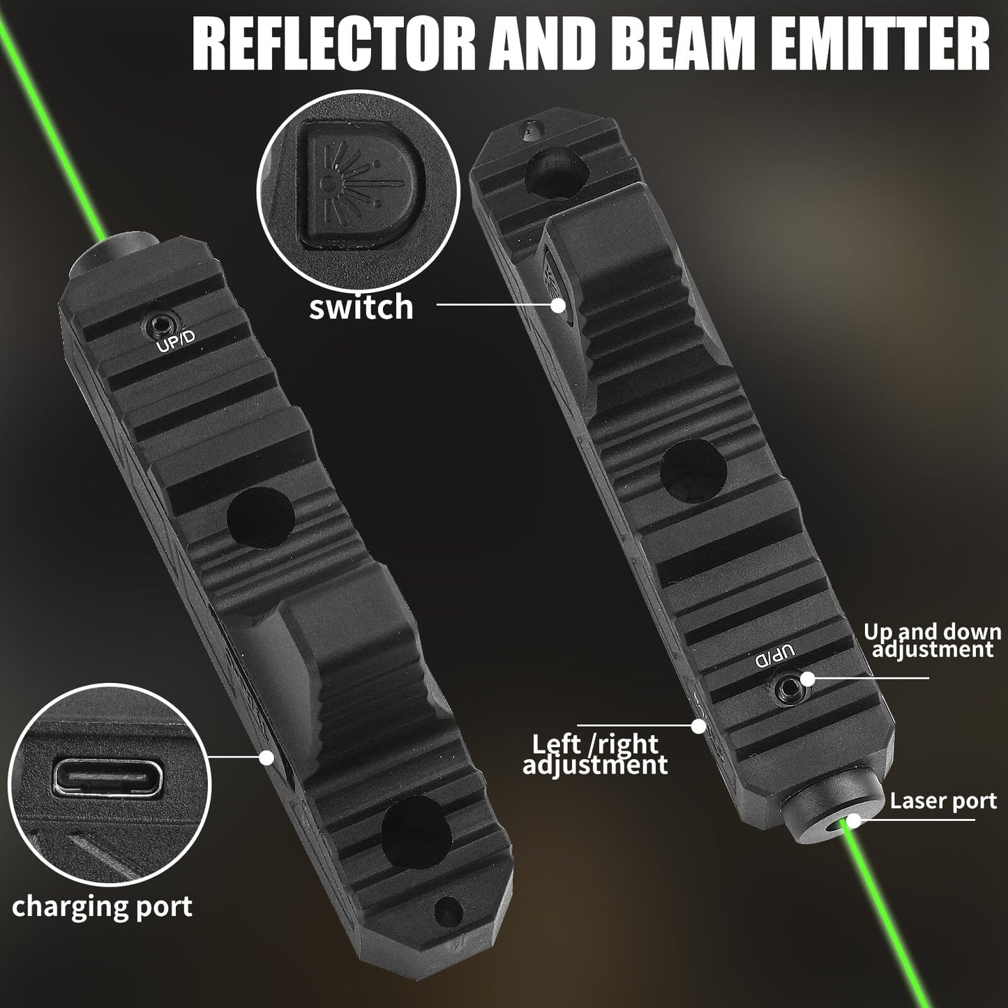 ZBULAR Green Laser (Class IIIA Laser Output is <5mW), 2 Mile Range with Strobe Function Type-C Rechargeable Compatible with M-Lock Rail