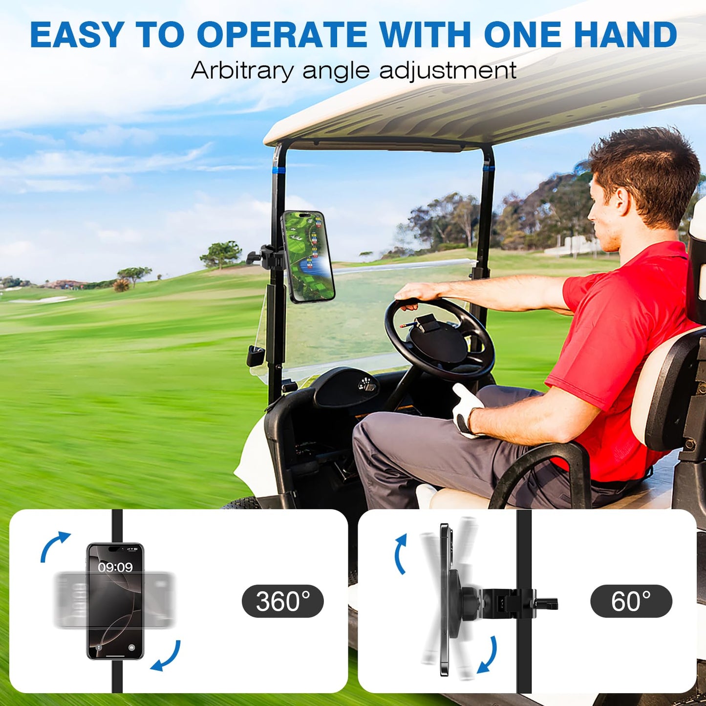 Azzoia Magnetic Golf Cart Phone Holder, Universal Square Post and Cylinder, Aluminum Metal Golf Phone Holder for MagSafe iPhone and Android Phones