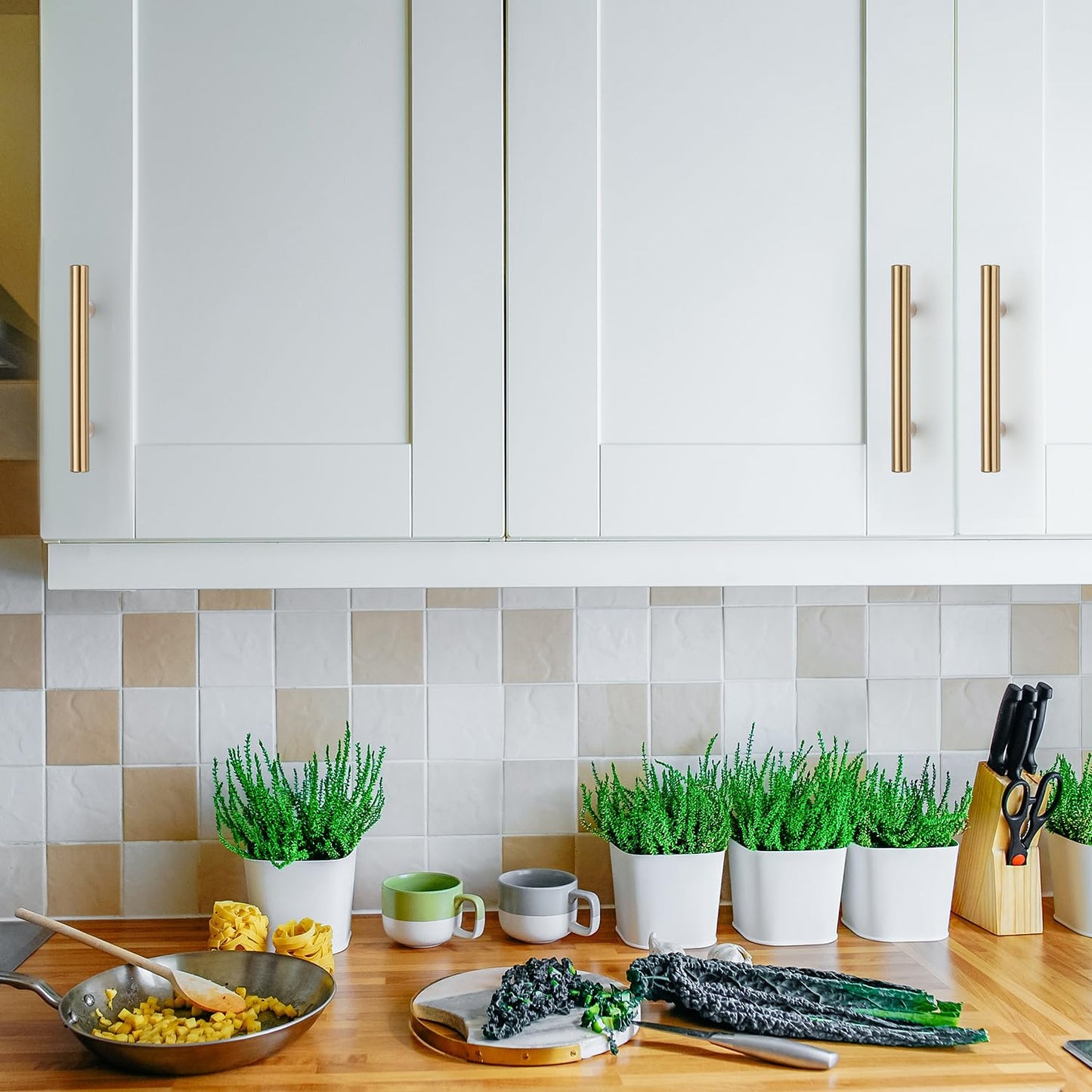 Ravinte 3 Pack 5 Inch Cabinet Pulls Champagne Bronze Stainless Steel Kitchen Drawer Pulls Cabinet Handles 5 InchLength, 3 Inch Hole Center