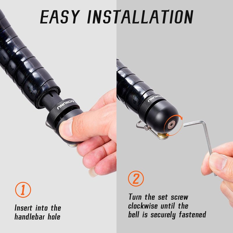 ACRUNU Bike Handlebar Bell - 80dB Loud Aluminum Alloy End Plug Bell for Road & Mountain Bicycles | 18-25mm Compatible | Waterproof & Lightweight 65g (Black)