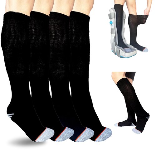 Ioryzek Walking Boot Socks for Air Cam Walker Cast - 2 Pairs Fracture Boot Brace Surgical Orthopedics for Men Women (US, Alpha, One Size, Regular, Black)
