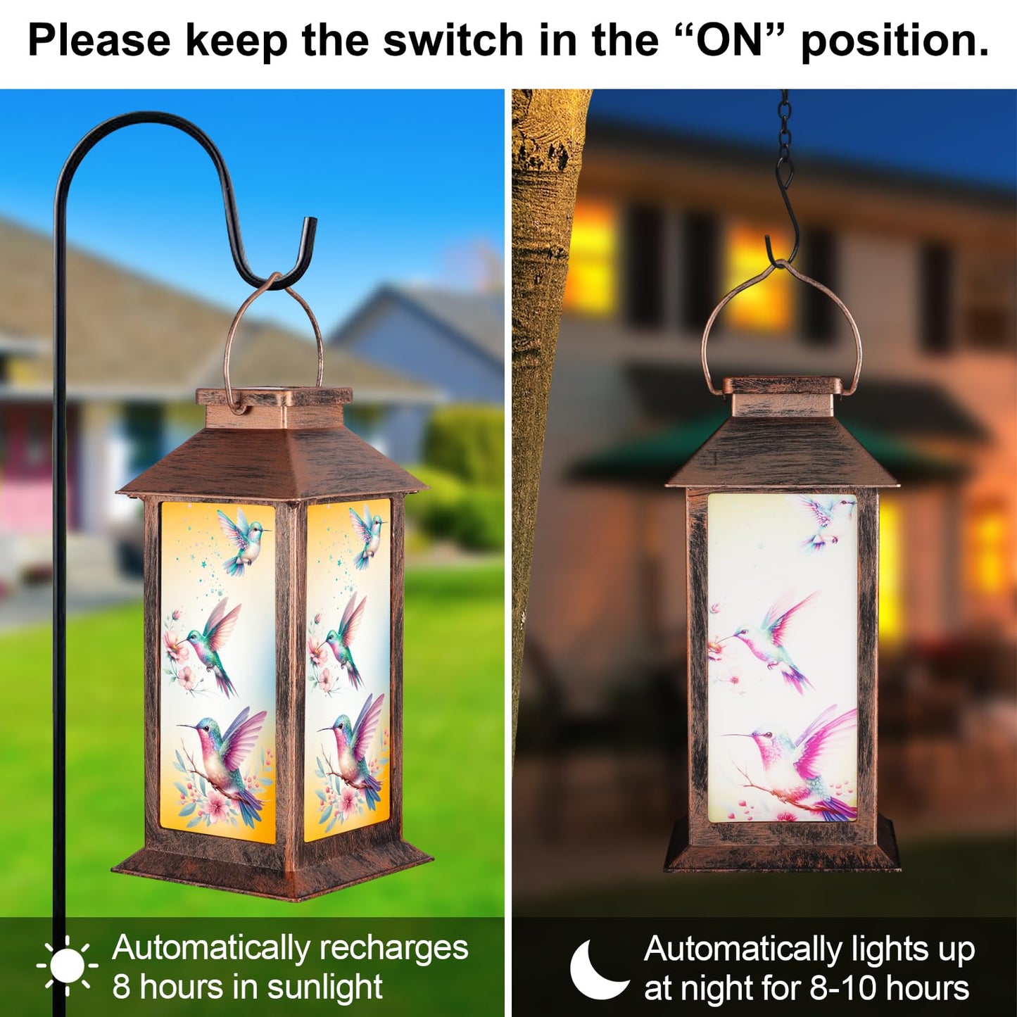 Solar Lanterns for Garden Decor,Waterproof Design Ideal Birthday Gifts for Women, Mom, and Grandma Solar LED Hanging Lights for Yard, Patio, Lawn, and Porch(Three Hummingbirds)
