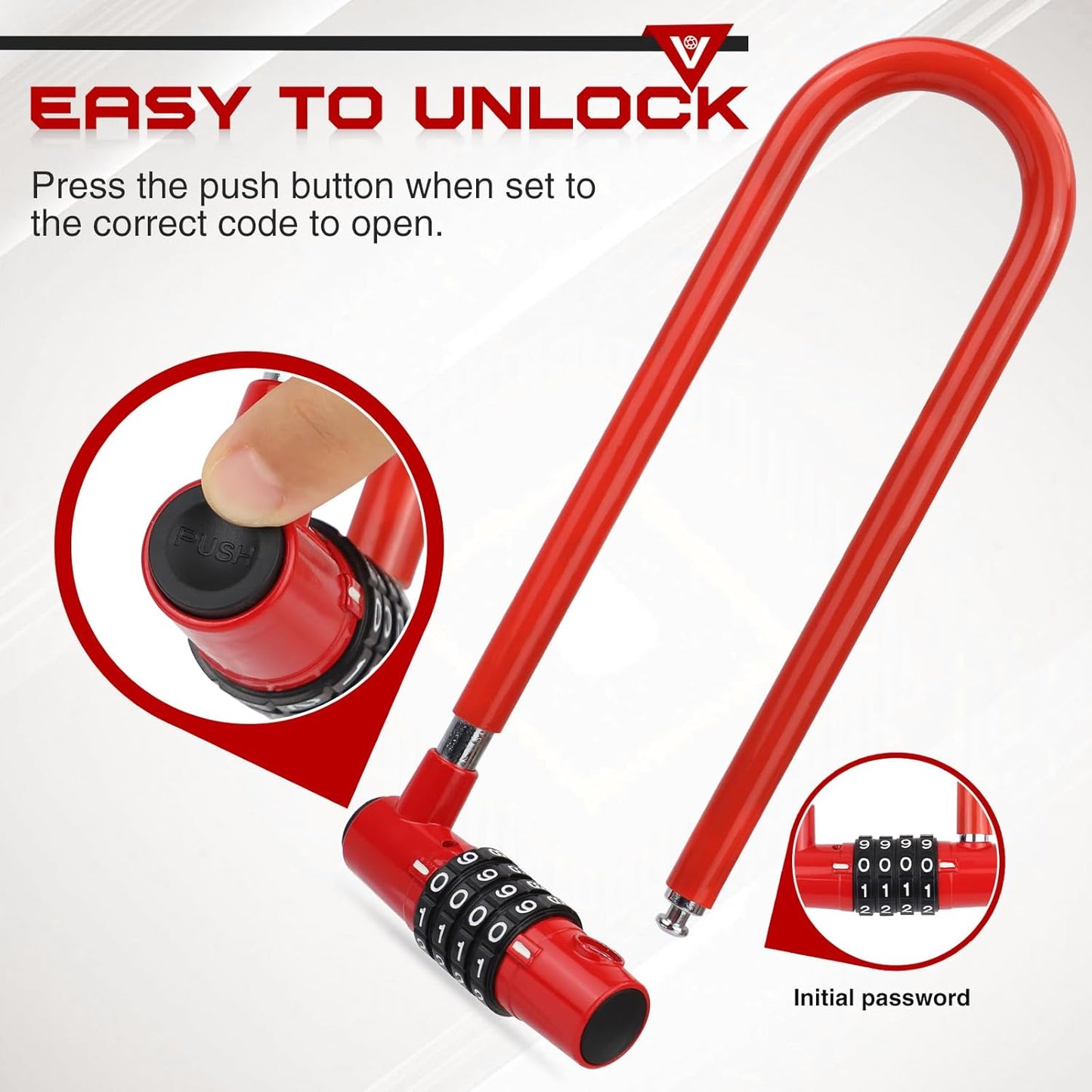 Skiennix Bike U Lock - Heavy-Duty 4-Digit Combination U-Shaped Bicycle Lock for Ultimate Security