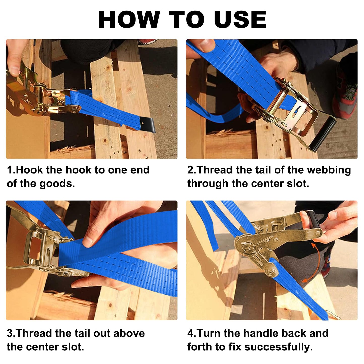 SALUINOKI 4Pack 2in 30ft Ratchet Strap Flat Hook Blue Heavy Duty Flatbed Straps for Trailer Tie Down Straps Box Truck Accessories Cargo Loading 10000lbs Breaking Load