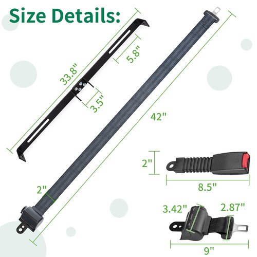 10L0L Universal 2 Passenger Golf Cart Seat Belt Bracket Kit fit Yamaha, EZGO TXT/RXV, Club Car DS Front Seat, Retractable Seatbelts 42" Long
