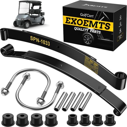 EXOEMTS Heavy Duty Rear 2-Leaf Spring Kit for EZGO RXV 2008-Up Golf Carts, Dual-Action Suspension Upgrade with Bushings, Sleeves & U-Bolts, Replaces OEM# 603498, 604494, Smoother Ride & Load Support