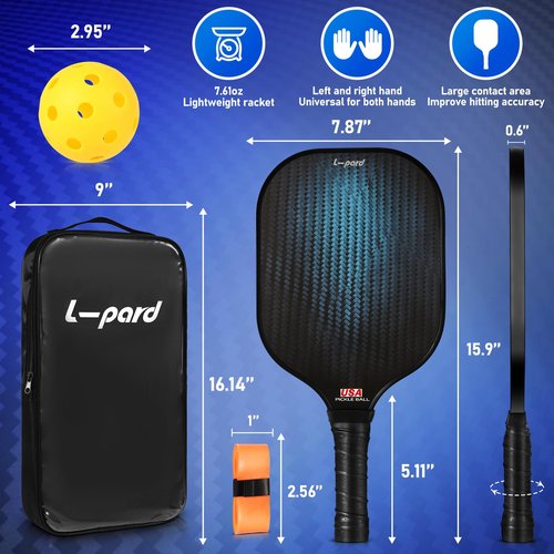 Enmpnornb Pickleball Paddles Set of 2,Carbon Fiber Pickleball Set,Durable Fiberglass Surface with Polypropylene Honeycomb Core, Cushion Grip and Carry Bag for Beginner
