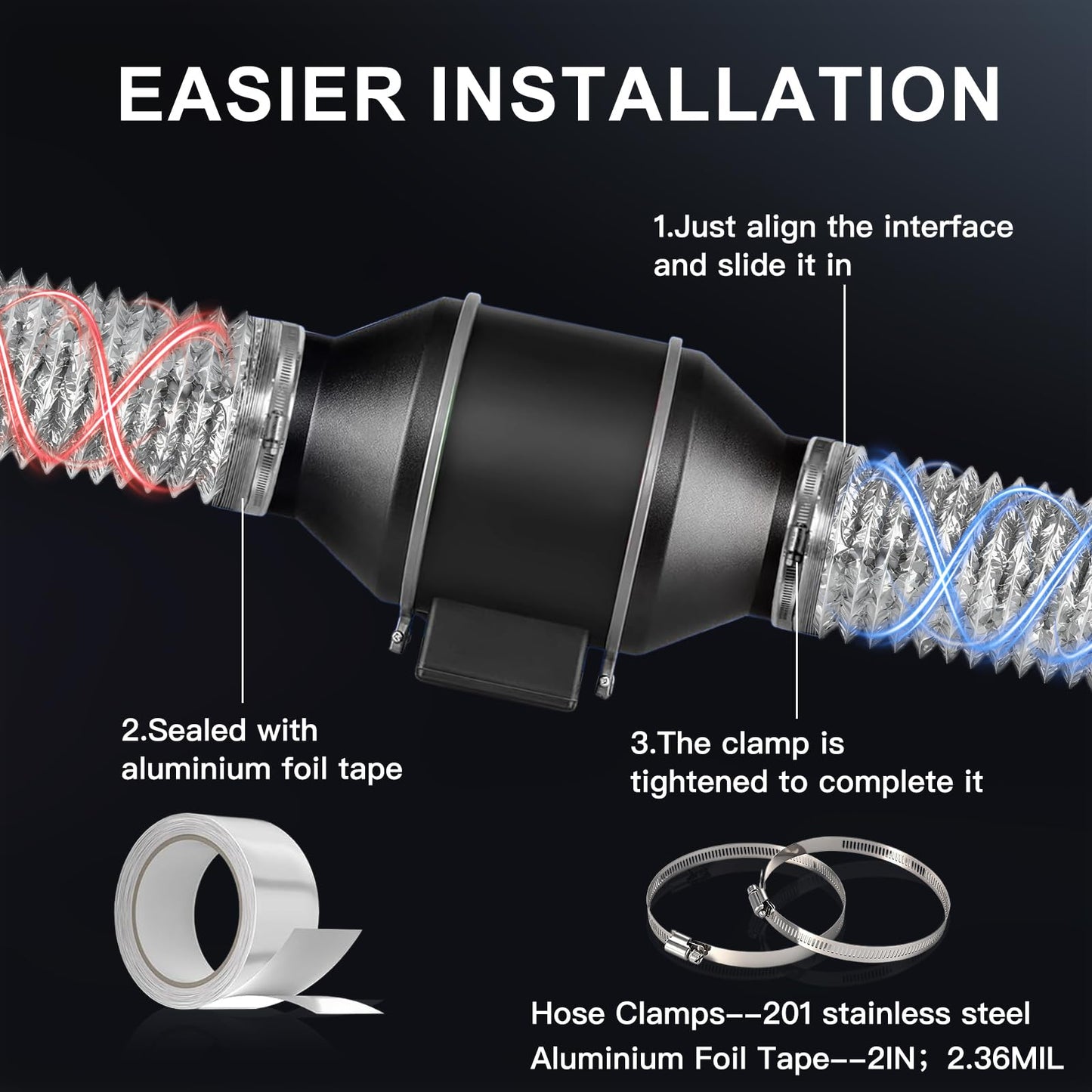 DHGBD 4 Inch Dryer Vent Hose 5FT, Flexible 6-Layer Aluminum Duct with Reinforced Rolled Edge Ends, Fireproof Dryer Exhaust Hose for Indoor Venting and HVAC Use