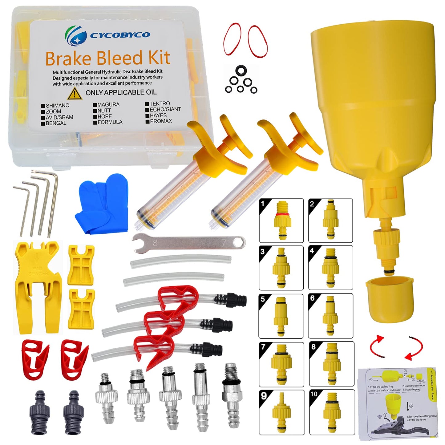 CYCOBYCO Brake Bleed Kit,Bicycle Hydraulic Disc Brake Mineral Oil Bleed Kit for Shimano,SRAM,AVID,MAGURA,TEKTRO,Hayes (Professional)