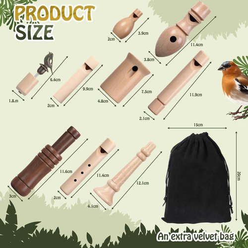 Shappy 9 Pcs Wooden Bird Call Set Handmade Bird Call Gifts for Birdwatchers, Nature Lovers, Outdoor Exploration Activities Camping Trips Realistic Sounding Whistle