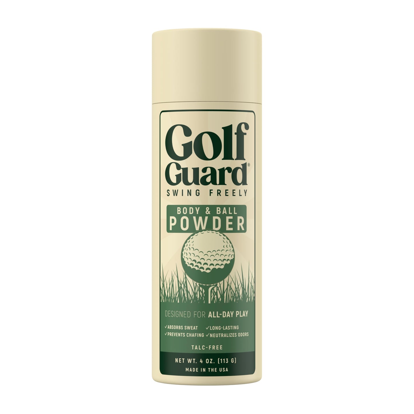 Golf Guard Anti-Chafe Body Powder for Men – Sweat-Absorbing Golf Powder for Athletes – Talc-Free, Soothing Formula with Zinc Oxide & Kaolin Clay – Long-Lasting Protection, 4 oz