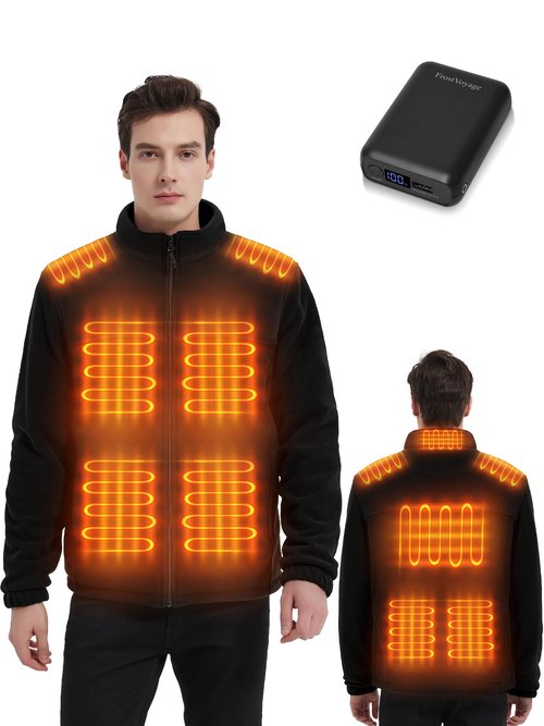 FrostVoyage Heated Fleece Jackets for Men Women with 18400mAh Battery Pack, 10 Heat Zones, Dual Control Hidden Button, Soft Electric Jackets for Winter Heated Fleece Jacket, L