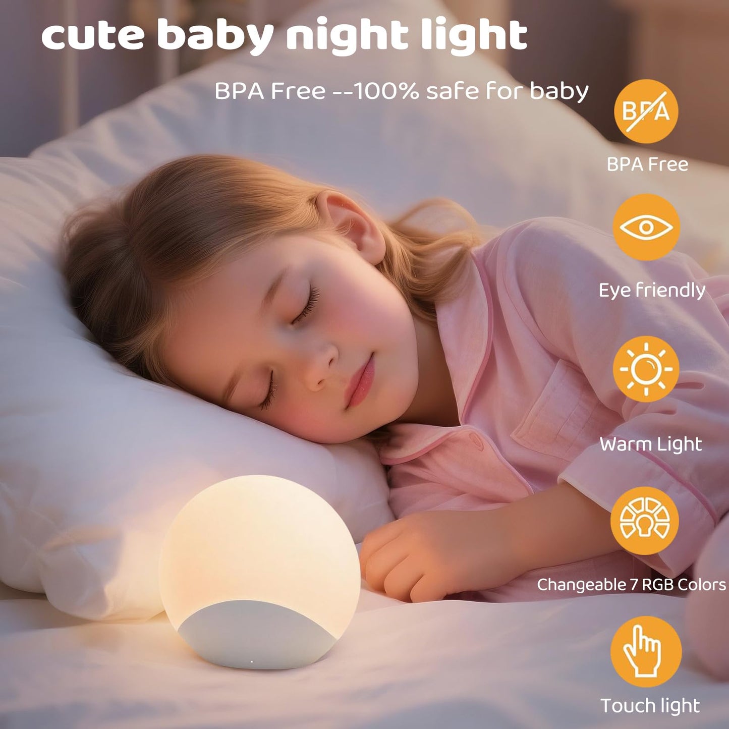 IYT Night Light for Baby,Kids Egg Light Stepless Dimming Touch Night Lamp,7 Colors Dimmable Eye Friendly Silicone Touch Lamp for Breast Feeding,Toddler Kids Bedroom Light,30 Min Hour Timer,BPA Free