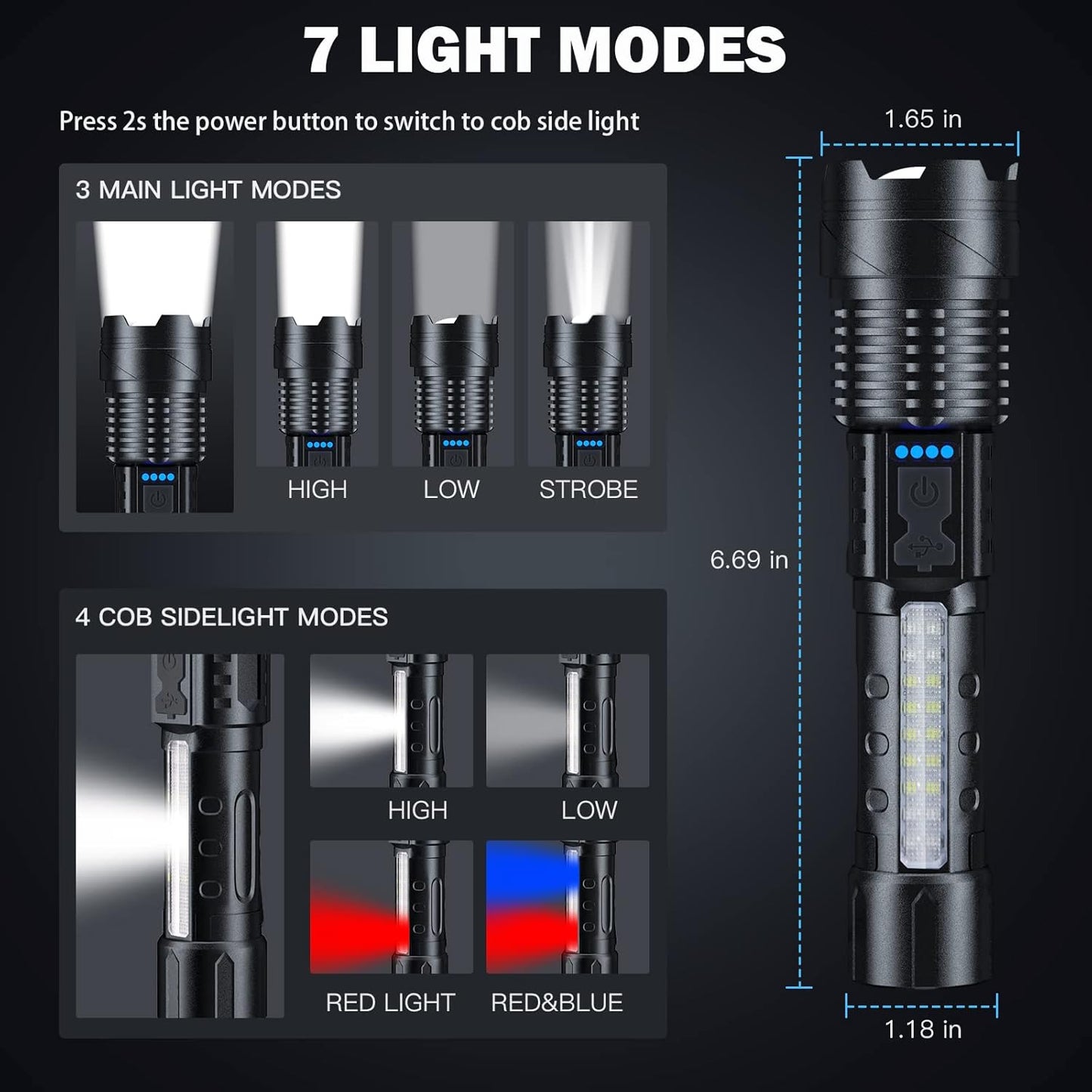 Rechargeable High Lumens Flashlight 2 Pack - 990000 Lumen Super Bright LED, 7 Modes, IPX6 Waterproof for Camping & Emergencies