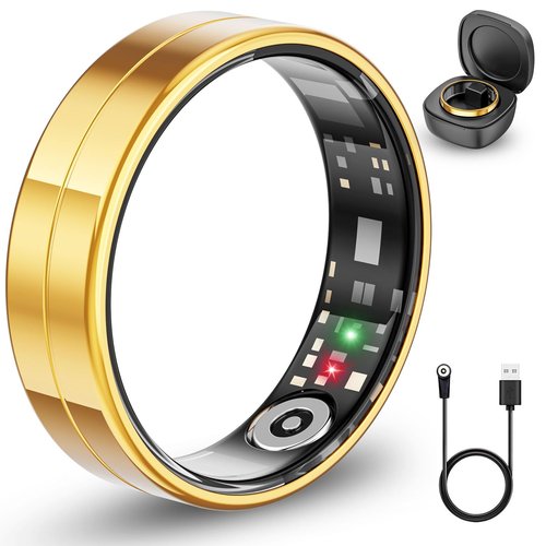 2025 Gesture Control Smart Ring for Men & Women, Free Subscription New Ultra-Thin Fitness Tracker, 24/7 Tracking of Activity Health, Sleep, Body Temperature, Android and iOS (Gold Size 11)