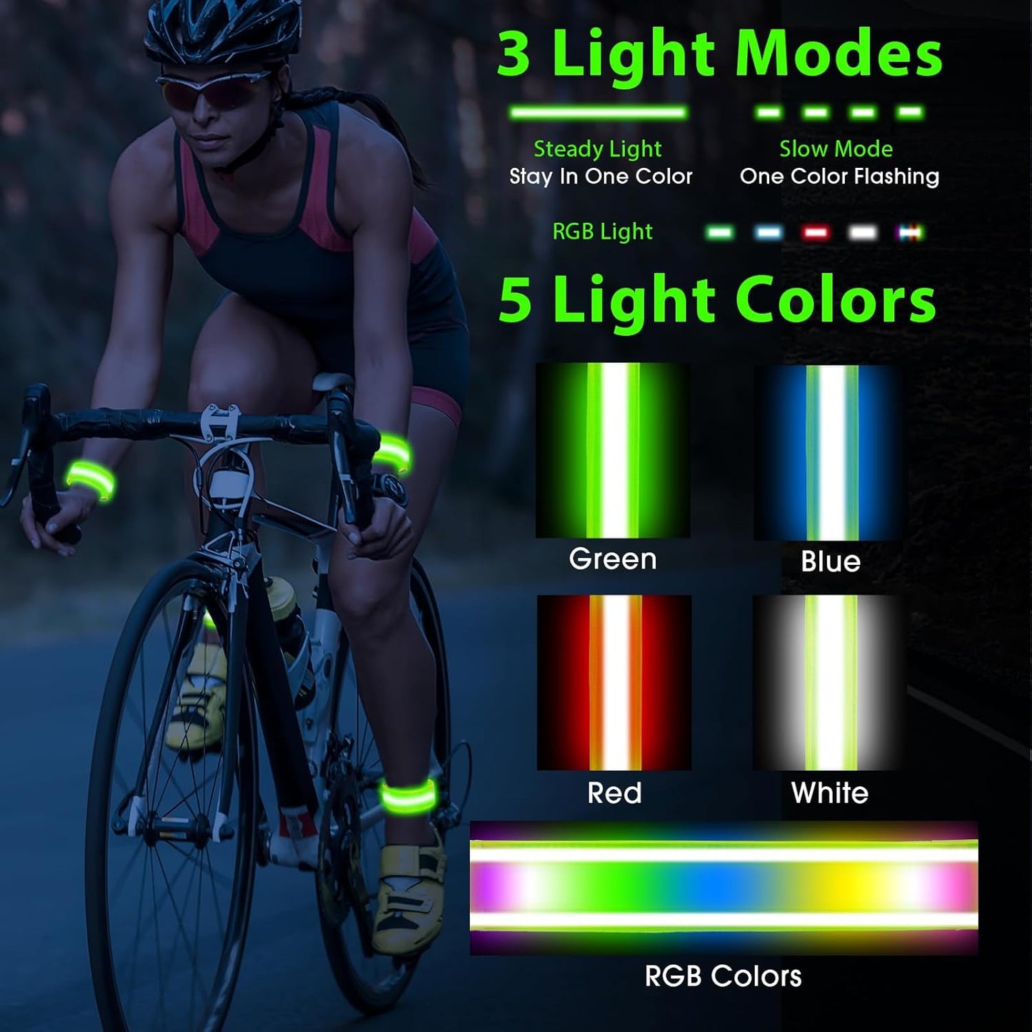 Skiennix LED Armband - Rechargeable & Adjustable High Visibility Running Lights | 2-Pack for Safety in Night Activities