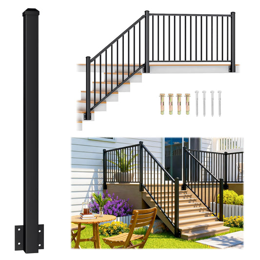 Egadis 1 Pack 2.56 in. x 2.56 in. x 46 in. Aluminum Side Mount Railing Post for 36" Stair or Level Railing Kit, Black Textured Powder-Coat Finish Fascia Mount Post Level Side Post