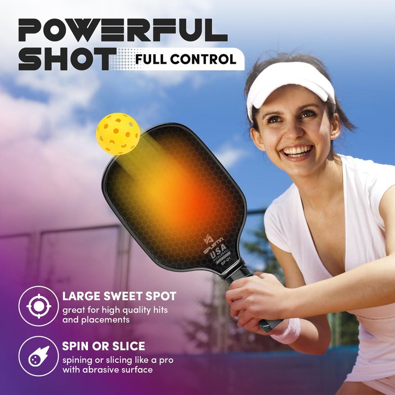 Spurtia Pickleball Paddles Set of 2 - USAPA Approved Fiberglass Pickle Ball Rackets with Balls, Grip Tapes and Carry Bag - Lightweight Pickleball Set for Men, Women and Beginners