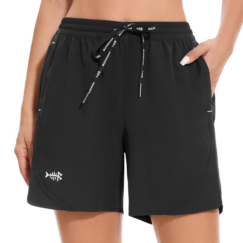 BASSDASH Women’s 5” Fishing Shorts UPF 50+ Water Resistant Quick Dry Athletic Hiking Shorts with Pockets FP05W Black