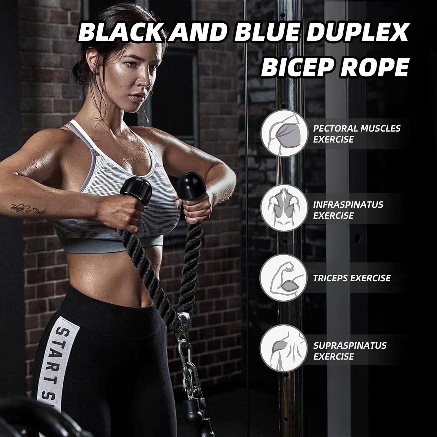 Tchrules Universal Tricep Rope - 27 Inch Heavy Duty Non-Slip Grip for Cable Machine Workouts