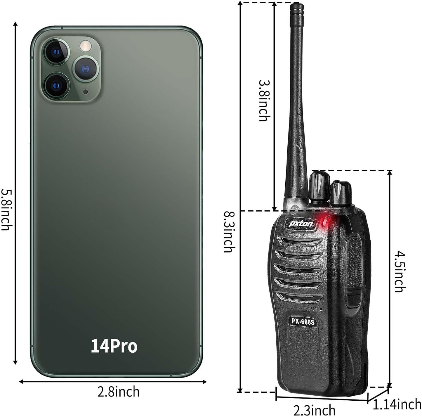 Pxton Walkie Talkies - 666S Long Range Rechargeable Two-Way Radios with Headphones | VOX, Noise Reduction & Flashlight (2 Pack)