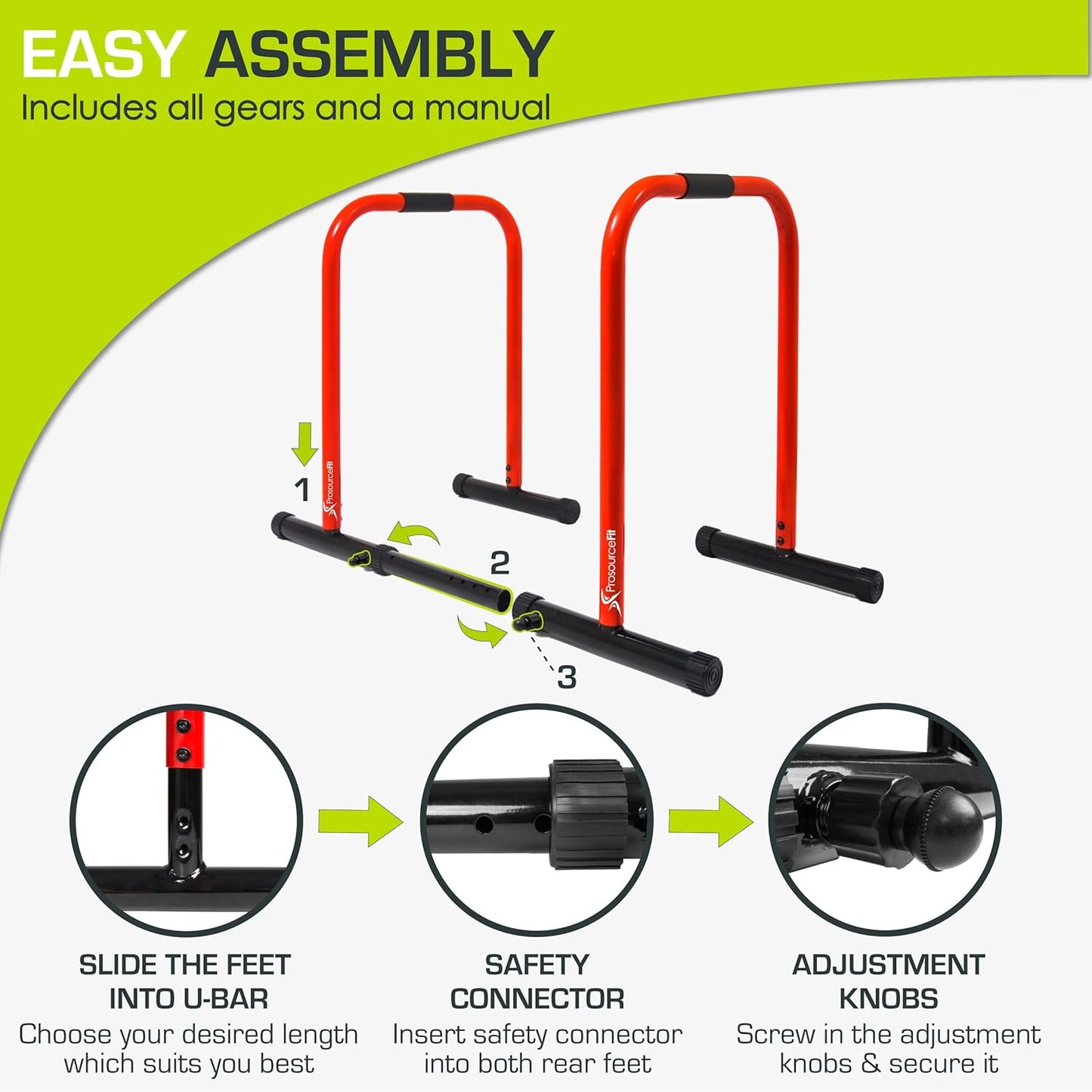 ProsourceFit Dip Stand - Heavy Duty Body Press Bar with Safety Connector for Tricep Dips