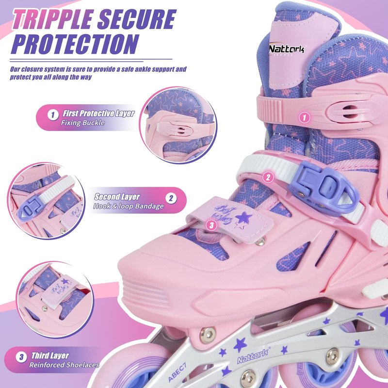 Nattork Inline Skates for Girls and Boys Kids, 4 Sizes Adjustable Inline Skates with Light up Wheels, Illuminating Beginner Roller Skates for Kids & Adult Youth Teal Age 10-12 Size 5 6 7 8