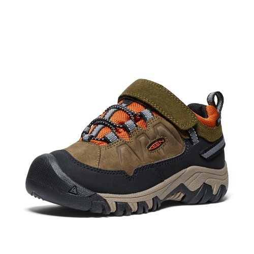 KEEN Unisex-Child Targhee 4 Low Height Durable Comfortable Waterproof Hiking Shoes, Dark Olive/Gold Flame, 3