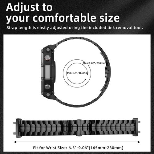 HinZann Metal Band for Amazfit T-Rex 3 48mm, Stainless Steel, Metal Adjustable Strap, Men Women, No Gap Replacement Bracelet Wristband for Amazfit T-Rex 3 48mm - Black
