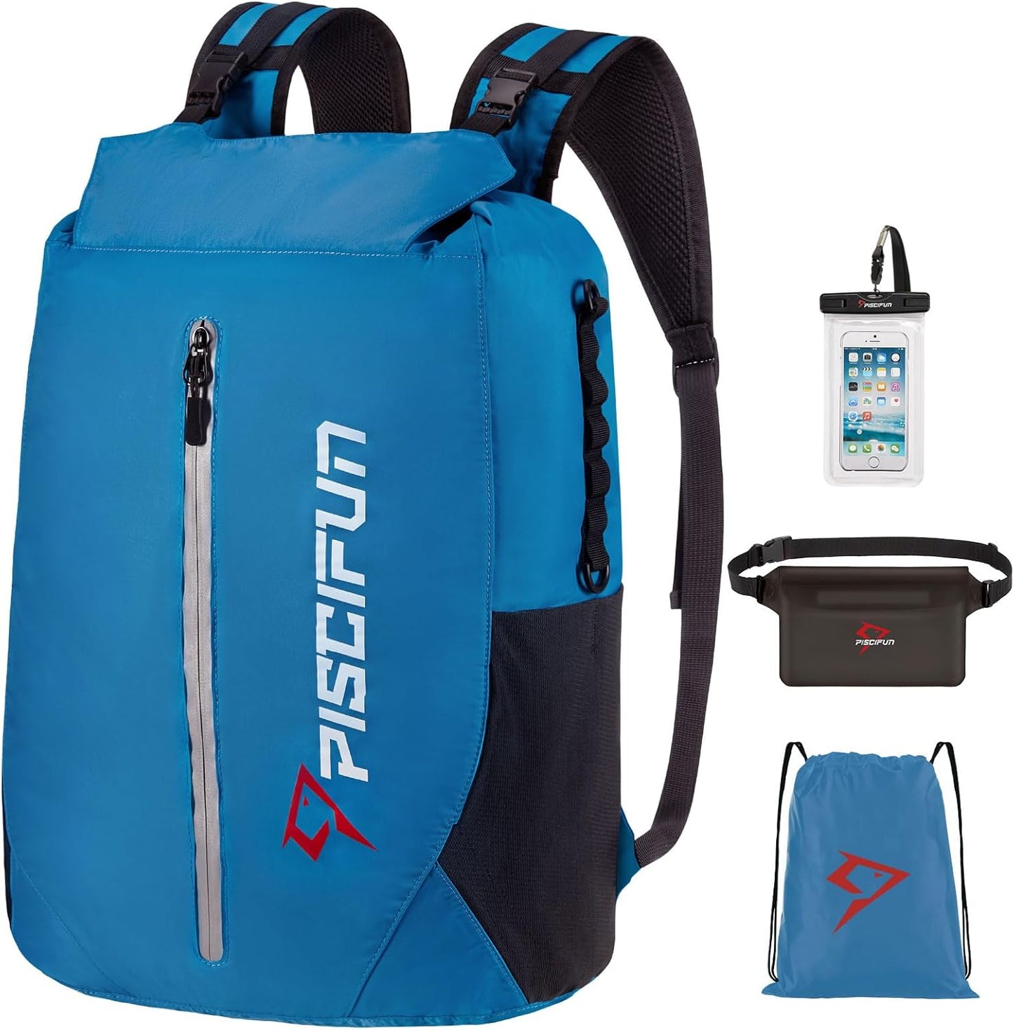 Piscifun Waterproof Dry Bag - Lightweight Roll-Top Backpack with Waist Pouch & Phone Case | 10L, 20L, 30L Sizes