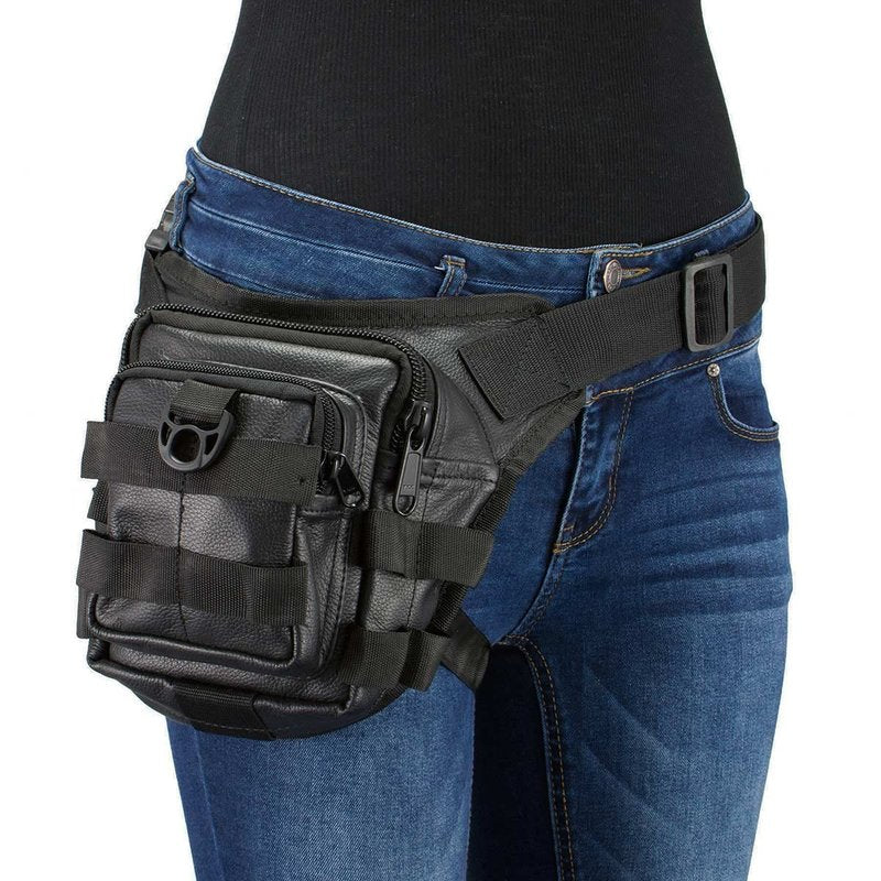 Milwaukee Leather MP8840 Black Leather Conceal and Carry Tactical Thigh Bag with Waist Belt - One Size