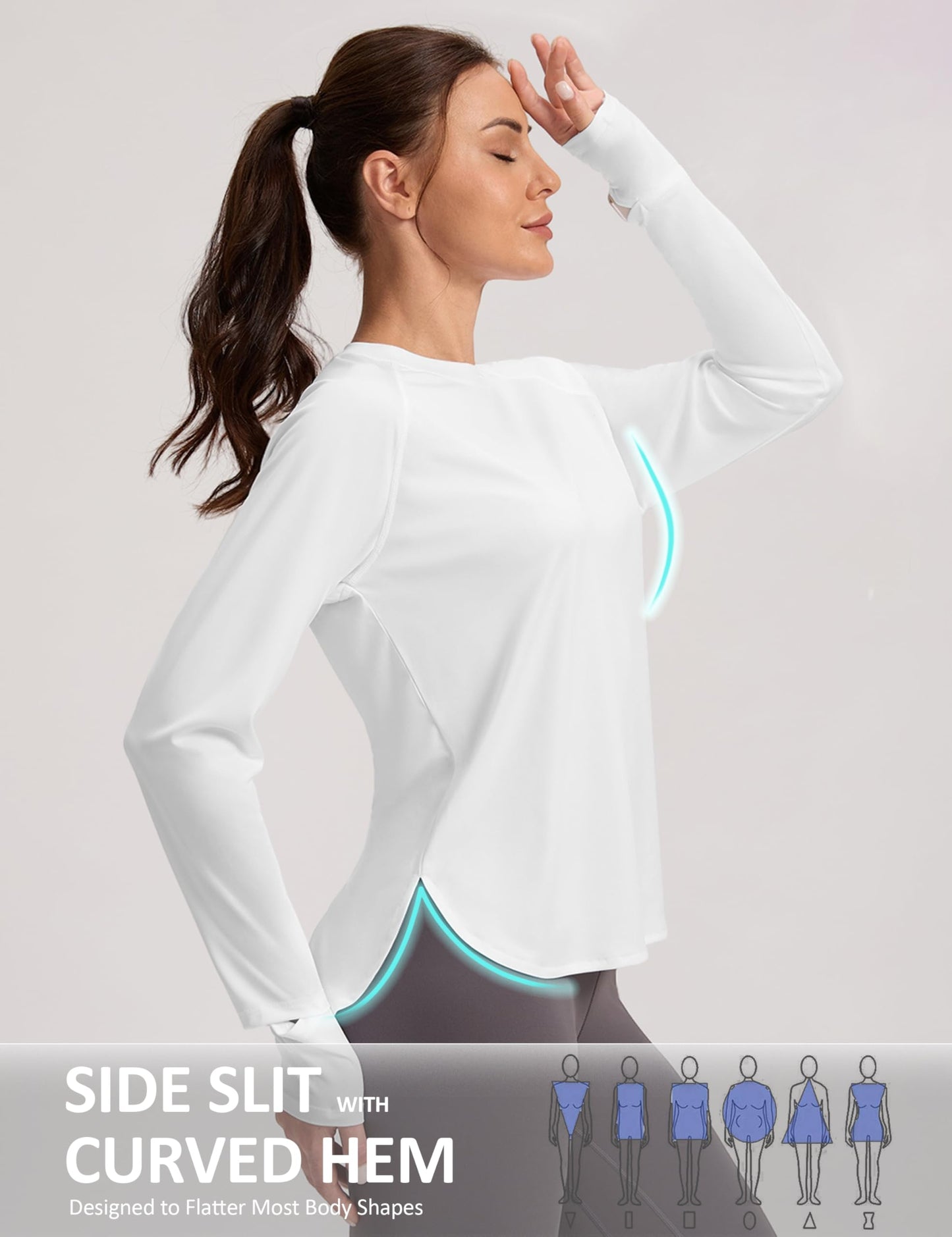 Women's Sun Shirts UPF 50+ Long Sleeve Uv Protection Shirts Lightweight Quick Dry SPF Clothing Outdoor Hiking Tops White M