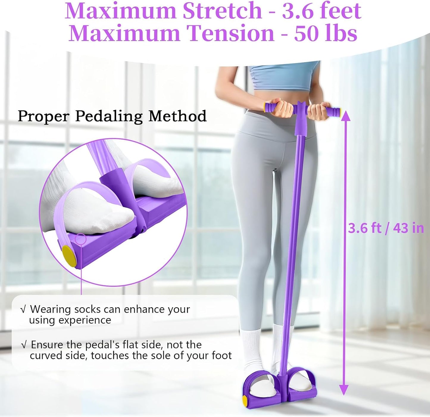 Skiennix Pedal Resistance Bands - Durable 6-Tube Fitness Bands for Abdomen, Waist, Arms & Legs