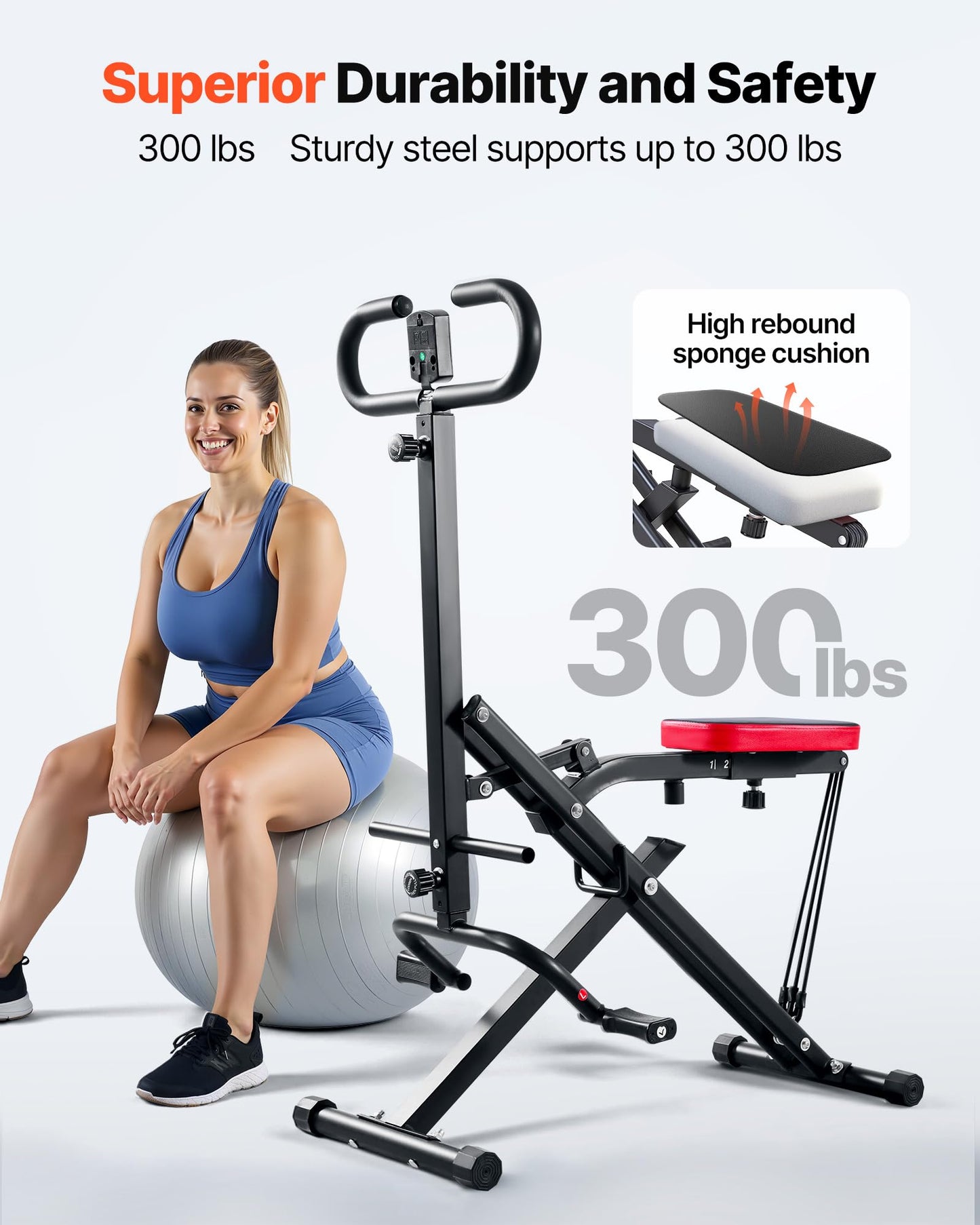 VEVOR Squat Machine, Deep Squat Rowing Machine for Home, Easy Setup & Foldable Exercise Equipment, Glute Trainer Machine with 3 High-Strength Resistance Bands, Glutes & Leg Home Workout Machine