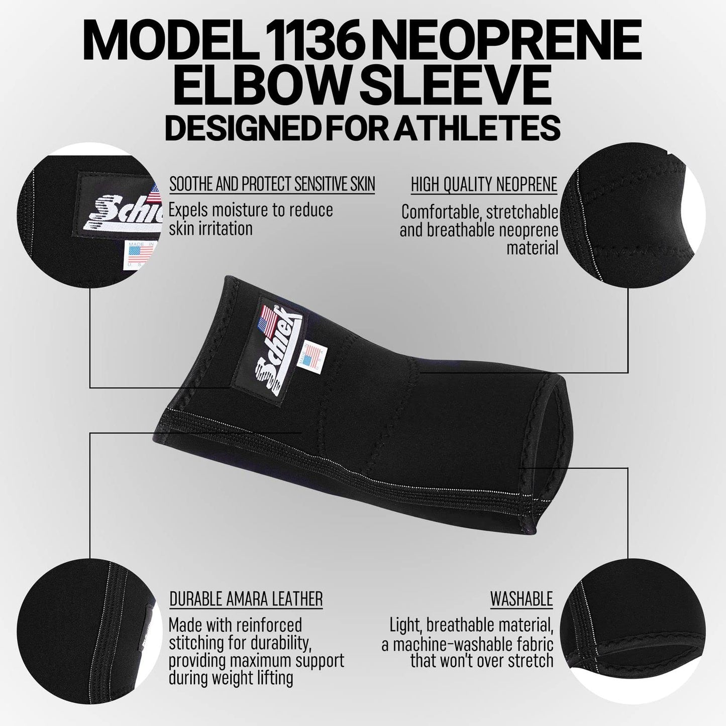 Schiek Sports Model 1136 Neoprene Elbow Sleeve - High Performance Elbow Brace for Weight Lifting Support