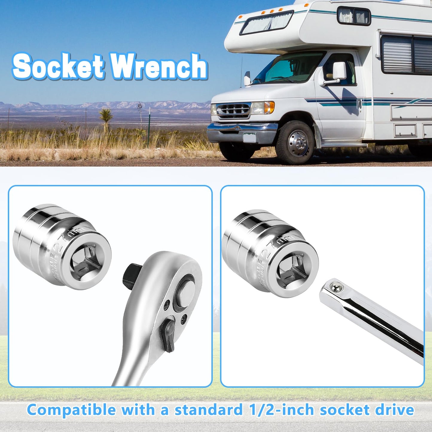 Plus tard RV Water Heater Element Socket Wrench 1-1/16 Inch Socket for Anode Rod with Sealing Tape 1/2-Inch Drive 6-Point Water Heater Socket for RV, Camper Travel