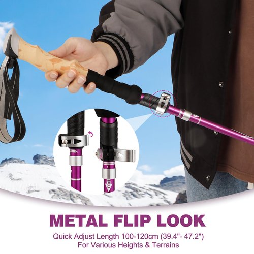 COVACURE Hiking Poles - Aluminum Alloy 7075 Trekking Poles Collapsible with Telescopic,Lightweight & Foldable Collapsible Hiking Gear for Climbing, Hiking, Men and Women (Purple Short (100-120cm)