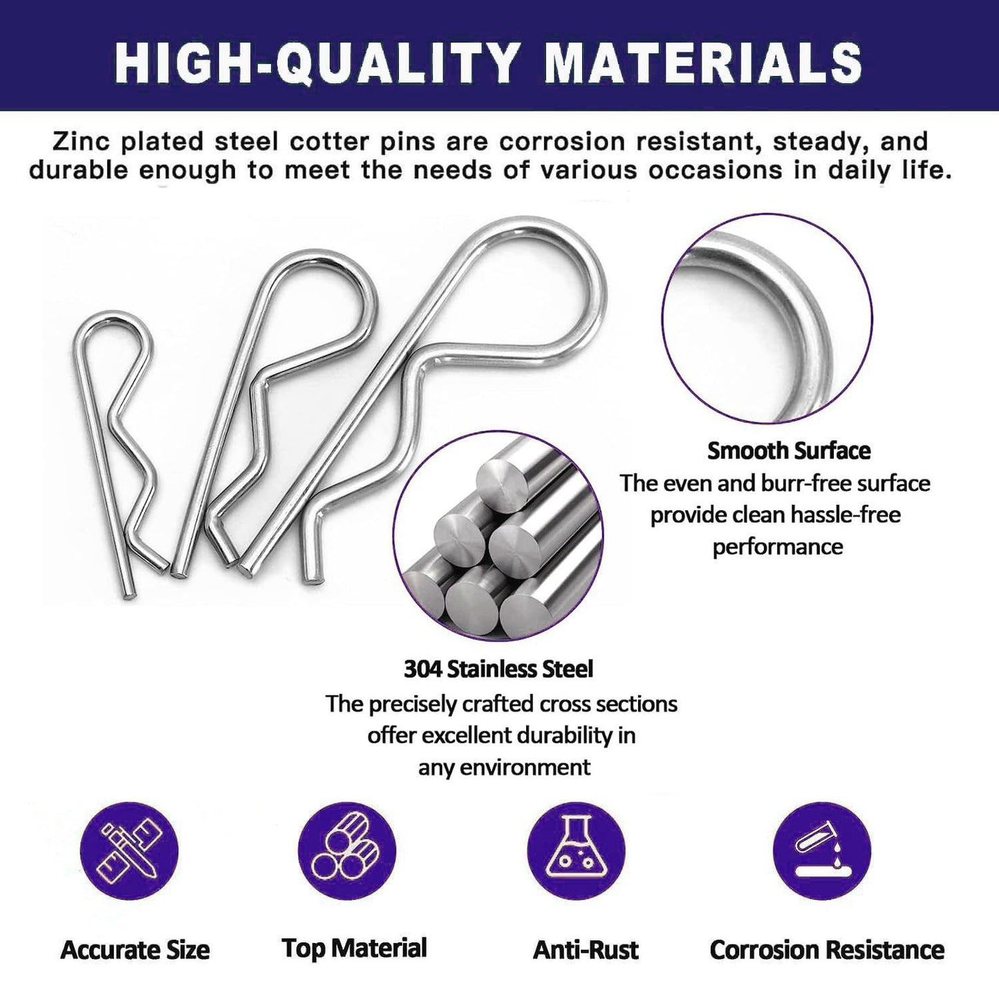 Ironking 90 Pcs 6 Sizes Stainless Steel Hitch Pin Clip R Clips Retaining Pins Tractor Cotter Pin Hair Pin Assortment Spring Clip Retainer Pins Kit for Hitch Pin Lock System, Trucks, Engine Repair