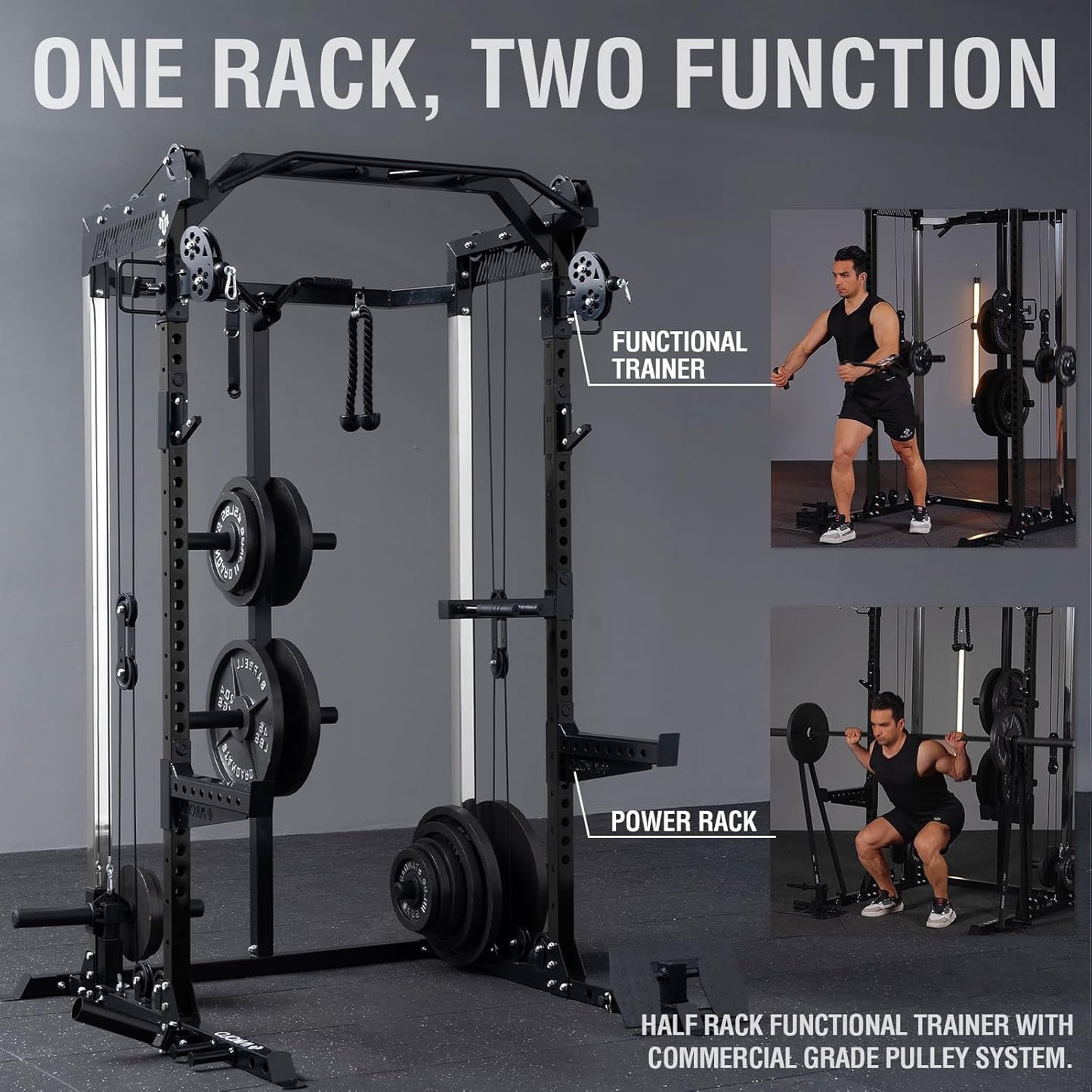 Mikolo Power Cage - 2000LB Power Rack with Dual Pulley System | Multi-Function Home Gym Equipment