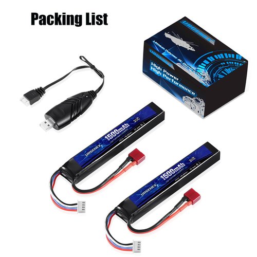 URGENEX Airsoft Battery 11.1V 1500mAh Dean-Style T Plug 35C High Discharge Rate Lipo Pack Rechargeable 3S Lipo for Airsoft Model Guns