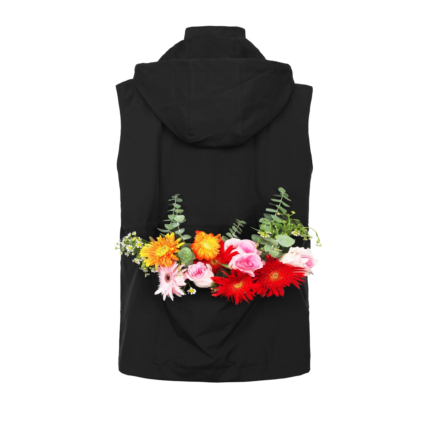 Women's Lightweight Windbreaker Vest Softshell Sleeveless Jacket Windproof Stand Collar with Removable Hood Running Hiking Golf, Black, Medium