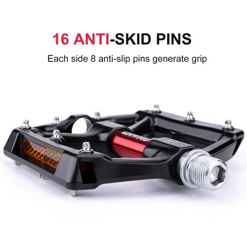 CXWXC Road/MTB Bike Pedals - Aluminum Alloy Bicycle Pedals - Mountain Bike Pedal with Removable Anti-Skid Nails (A: Black-Red)