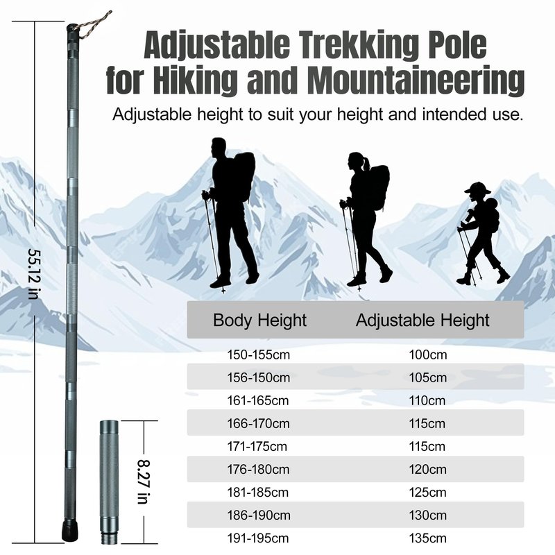 Tactical Survival Walking Stick, 16-in-1 Hiking Staff Heavy-Duty Collapsible Multitool for Camping, Reliable Tactical Kit for Outdoor Adventures, 7Tubes + Tactical Shovel
