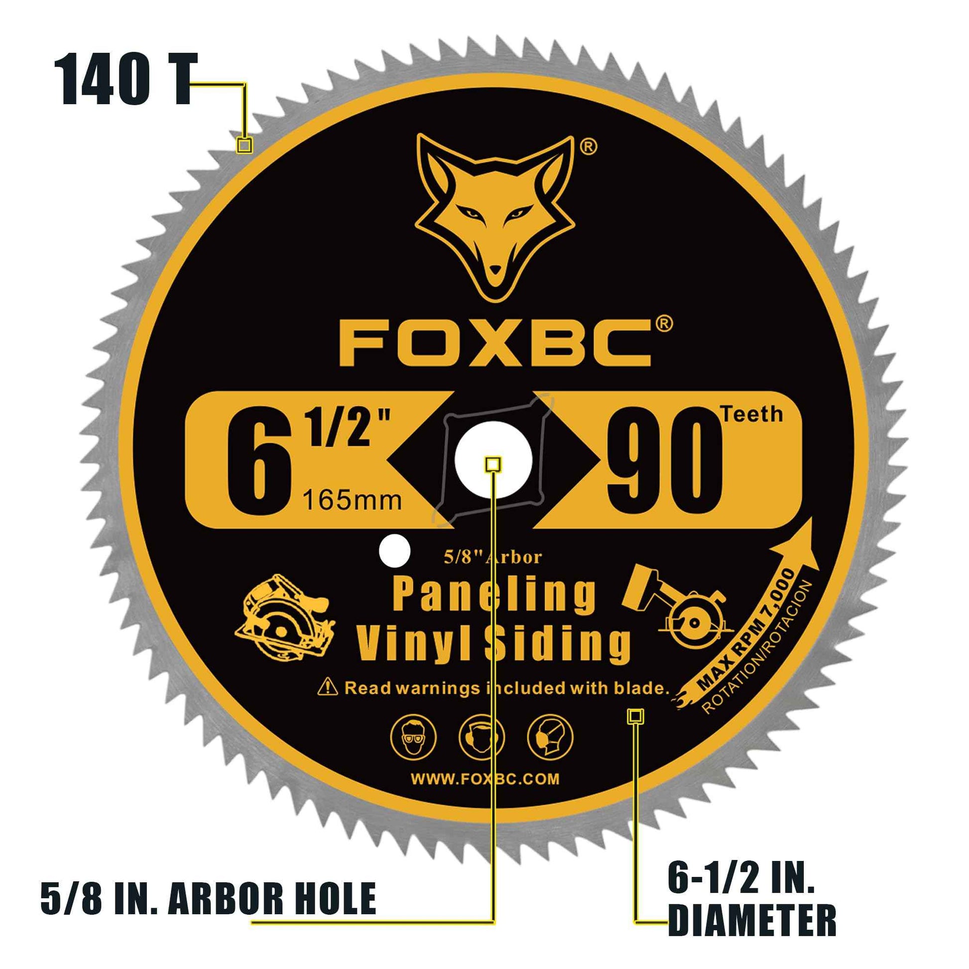 FOXBC 6-1/2 Inch 90 Tooth Circular Saw Blade for Paneling and Vinyl Siding Wood Cutting with 5/8-Inch Diamond Arbor