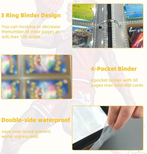 Basketball Sports Card Binder - Portable Waterproof Zipper Holder for 400 Cards | Includes 50 Removable Sleeves